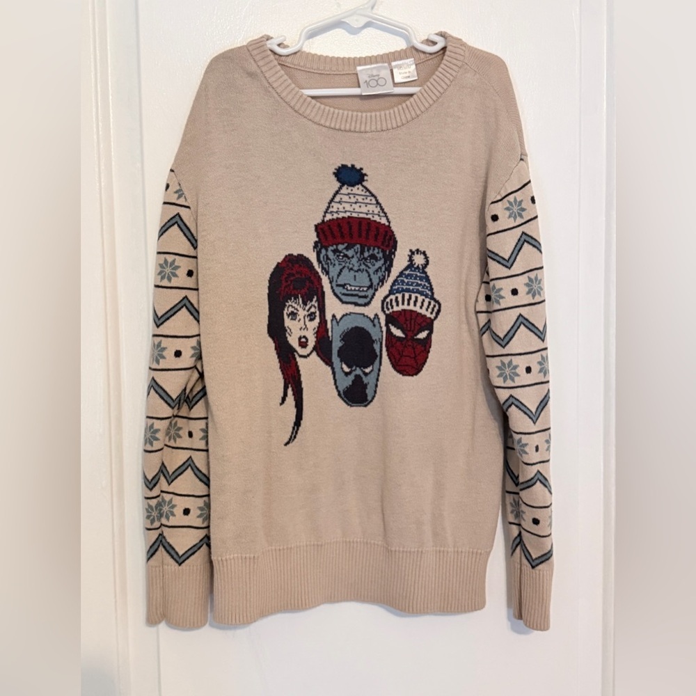 Disney 100 Beige Graphic Kids Marvel Hulk Spider-Man Sweater